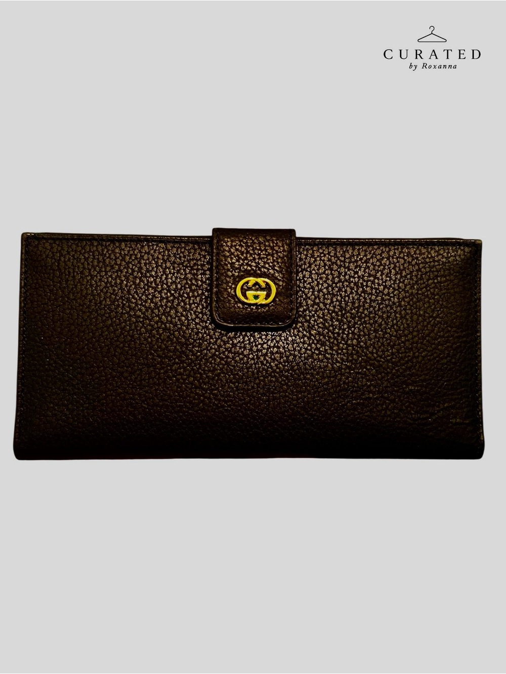 Gucci Vintage Navy Leather Continental Wallet Gold GG + Box & COA
